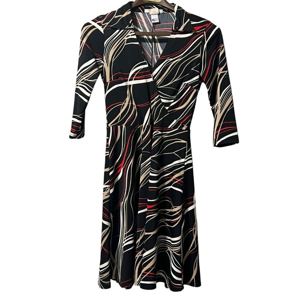 La Belle Dress Womens Size Medium Midi Geometric Print Made In USA Vintage